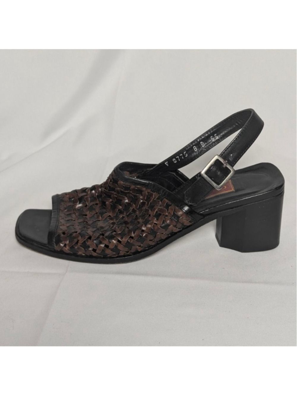 Cole Haan Italy Woven Leather Slingback Heels Brown Black Size 8 - Picture 2 of 9